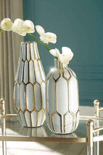 Mohsen Vase Set of 2 — Gold and White Glazed Ceramic Signature Design by Ashley® Home Accents