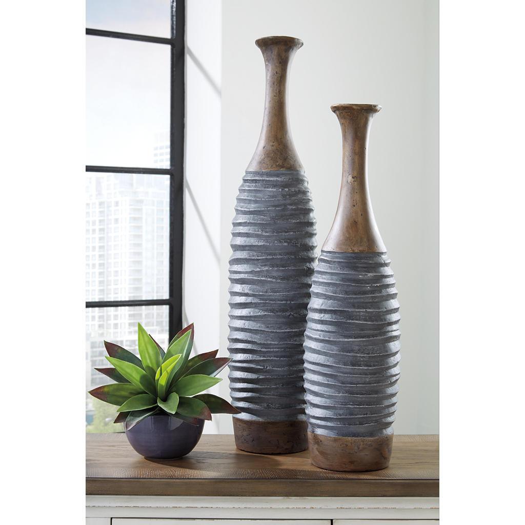 Blayze Vase Set of 2 — Tall Gray and Brown, 32 Inches Signature Design by Ashley® Home Accents