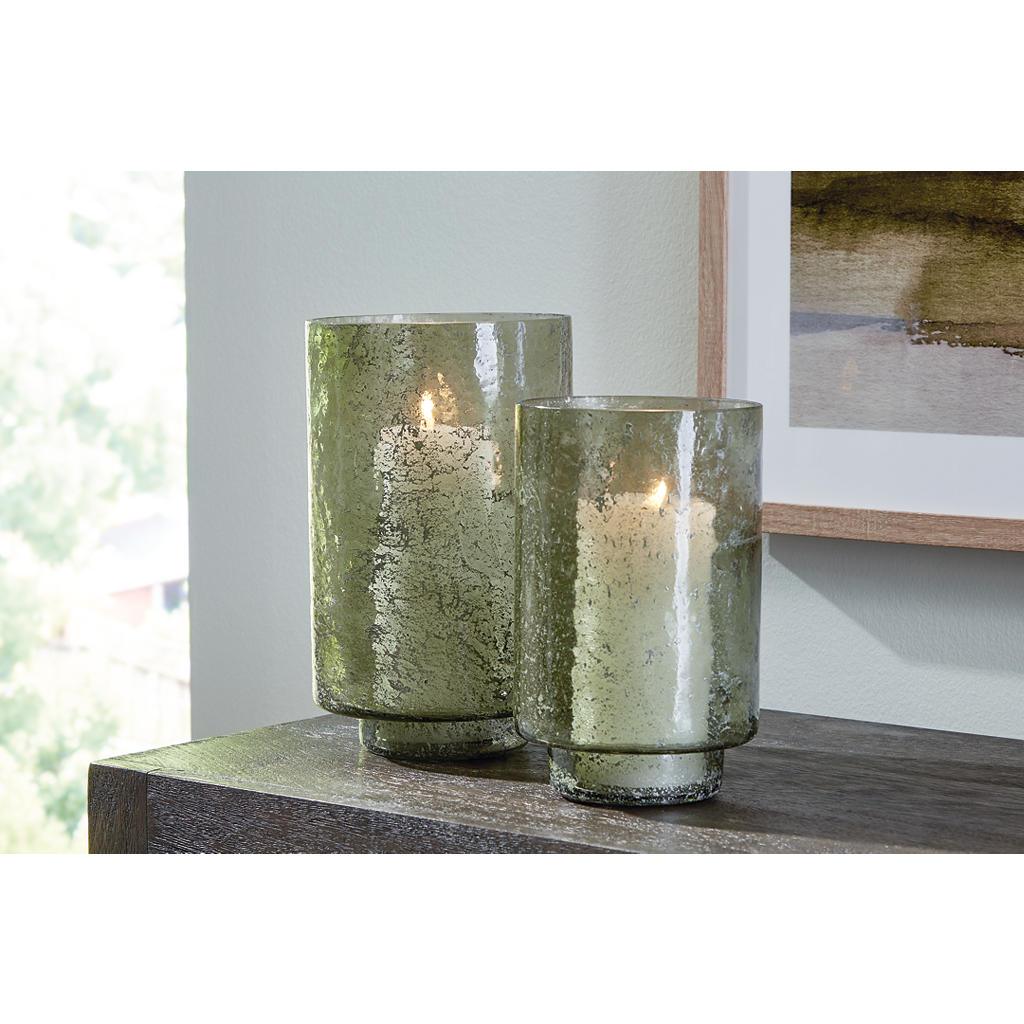 Clarkton Candle Holder Set of 2 — Green Glass Signature Design by Ashley® Home Accents