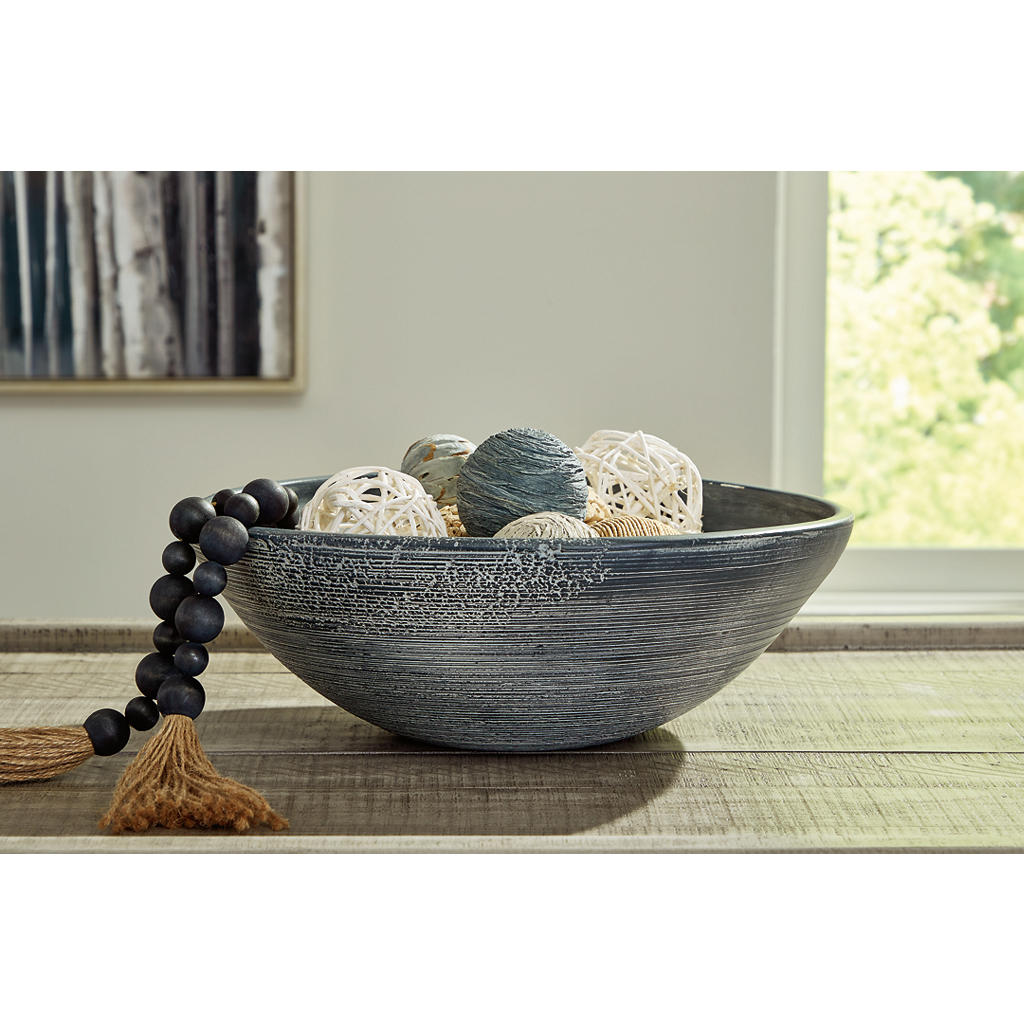 Meadie Bowl — Distressed Blue Terra Cotta, 16 Inches Signature Design by Ashley® Home Accents