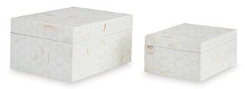 Aldenburg Boxes, Set of 2 — Cream Hexagonal Mosaic Stack Signature Design by Ashley® Home Accents