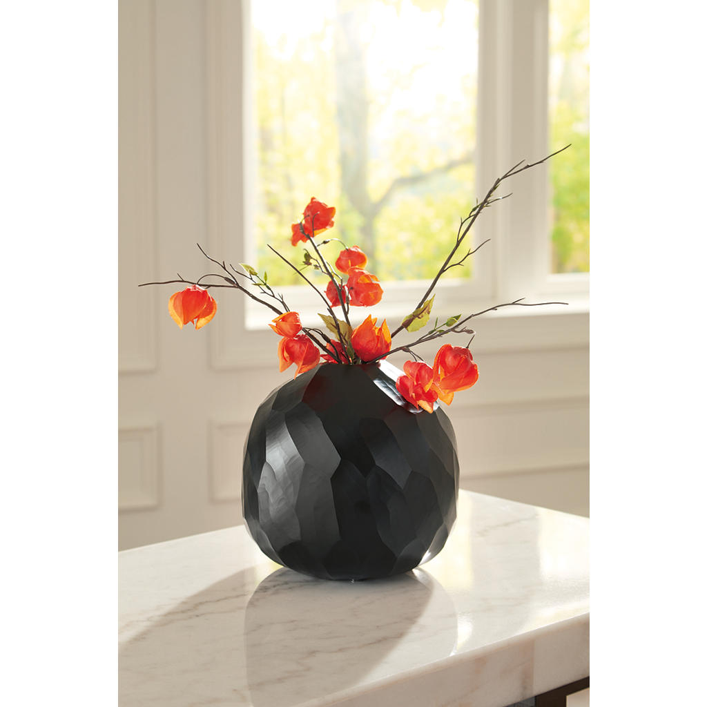Ryanford Vase — Hand-Carved Black Glass Signature Design by Ashley® Home Accents