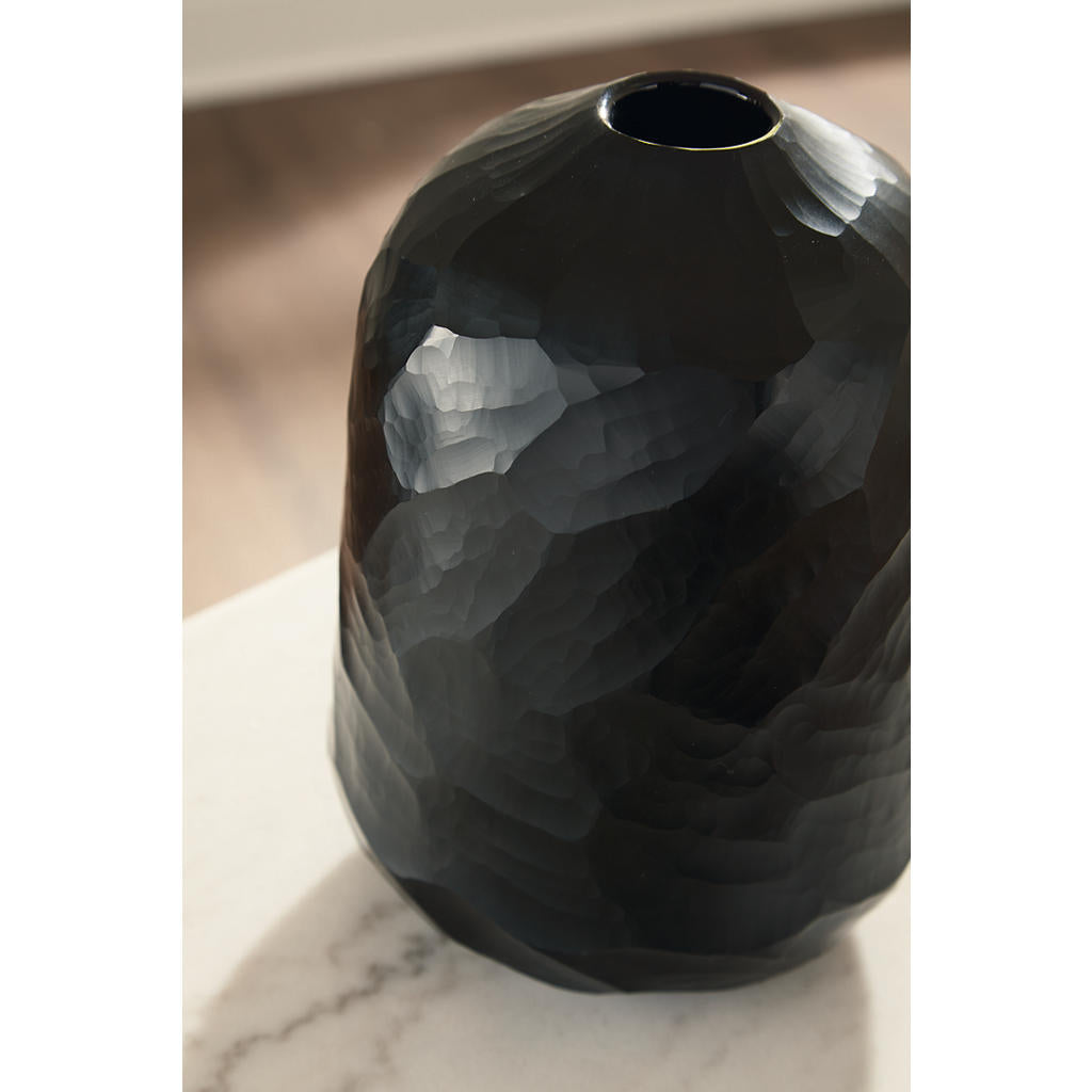 Ryanford Vase — Hand-Carved Black Glass Signature Design by Ashley® Home Accents