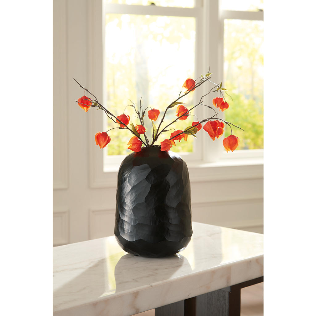 Ryanford Vase — Hand-Carved Black Glass Signature Design by Ashley® Home Accents