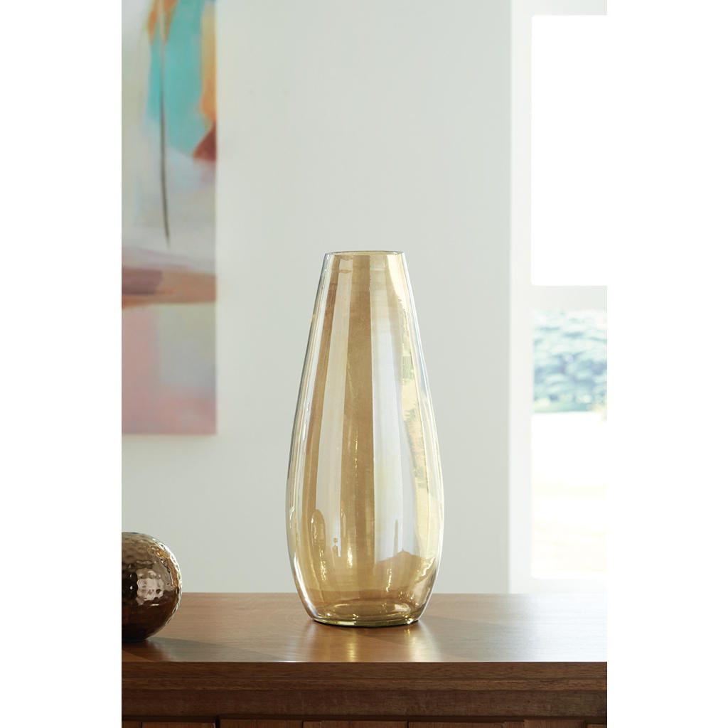 Rhettman Vase — Amber Glass, 15.5 Inch Signature Design by Ashley® Home Accents
