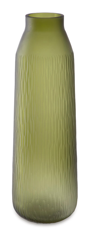 Scottyard Vase — Carved Olive Green Glass Signature Design by Ashley® Home Accents