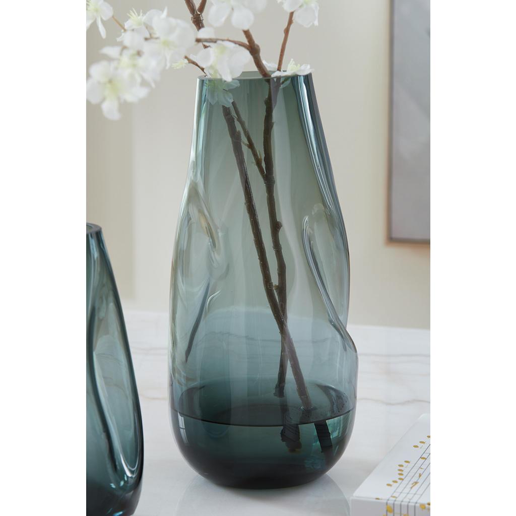 Beamund Vase Set of 2 — Teal Glass, 13.25-Inch Signature Design by Ashley® Home Accents