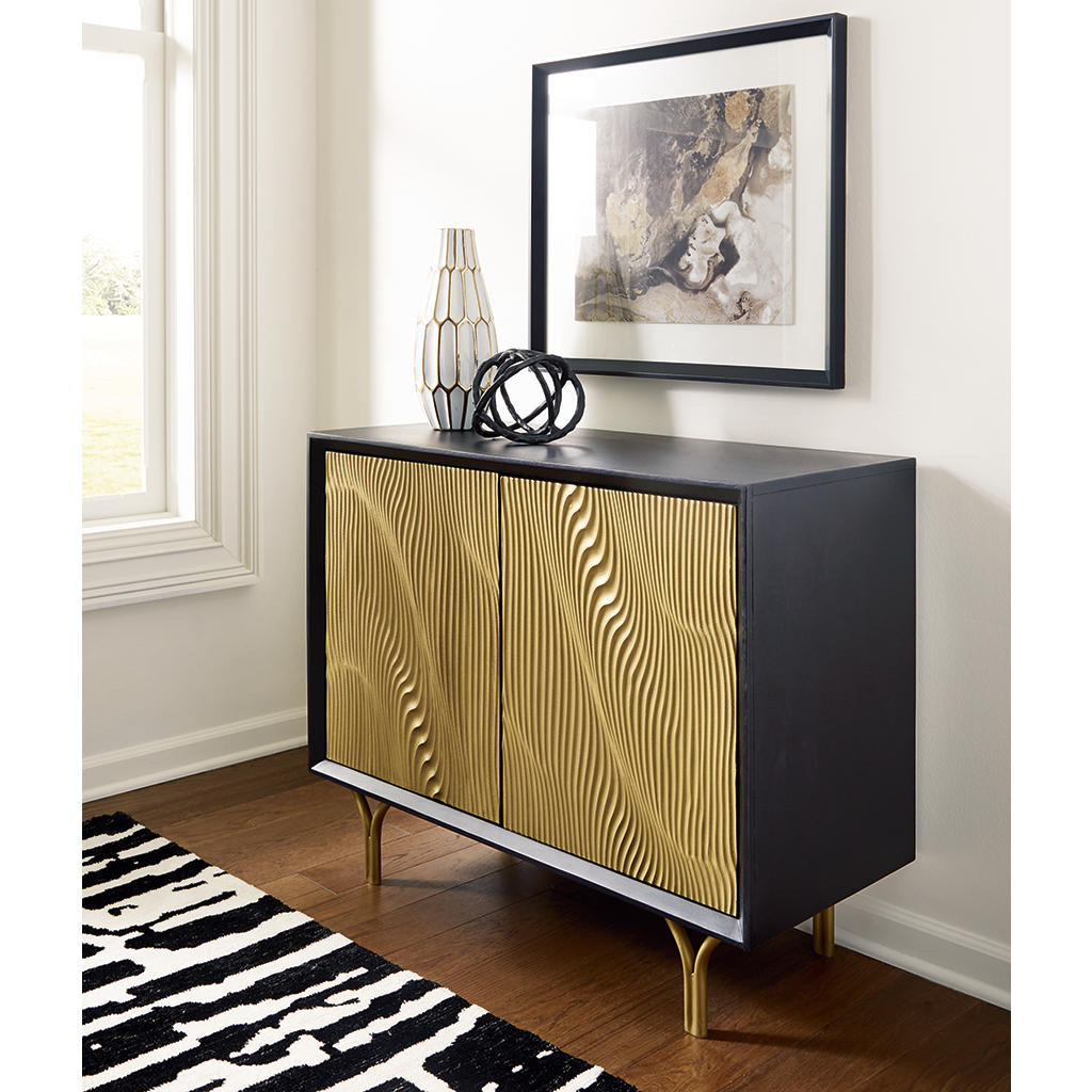 Tayner Accent Cabinet — Carved Goldtone Doors Signature Design by Ashley® Living Room