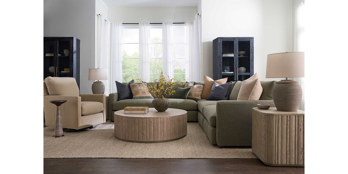 Trent Leather Thin Track Arm Swivel Glider Chair Bassett