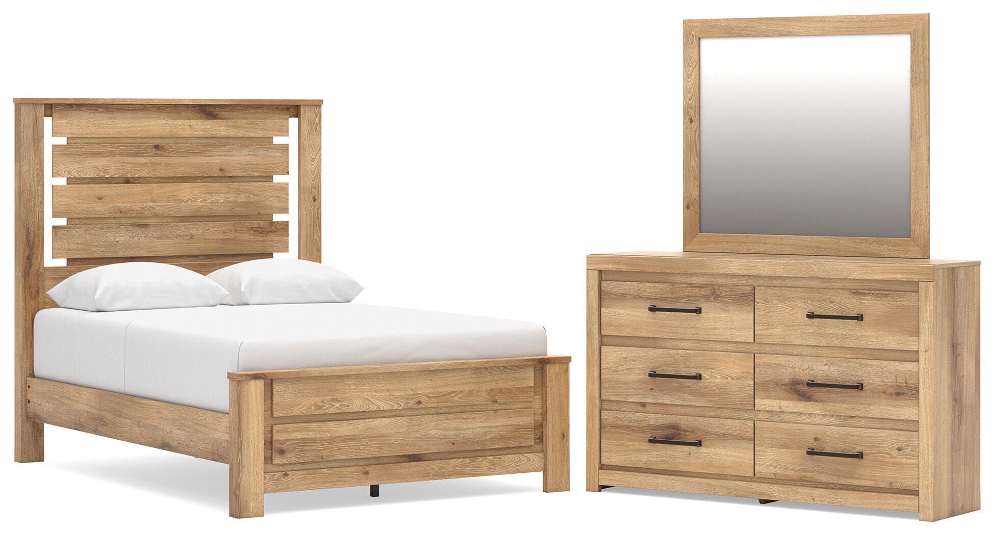 Brozmont Full Panel Platform Bed, Dresser and Mirror