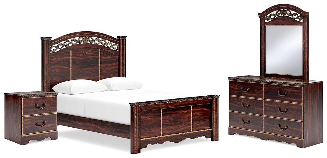 Glosmount Queen Poster Bed, Dresser, Mirror and Nightstand