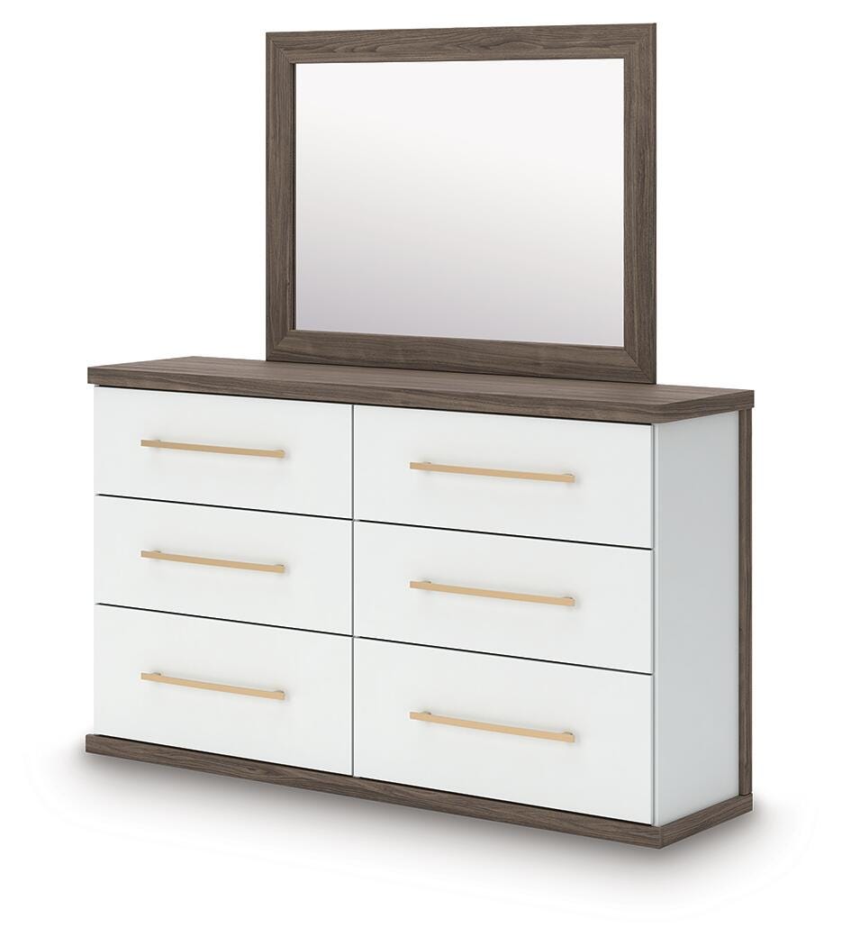 Kendanport King Upholstered Bed, Dresser and Mirror