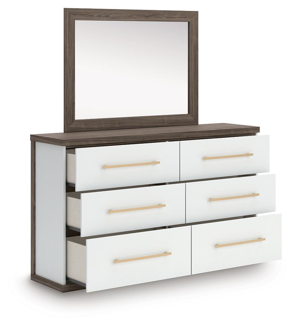 Kendanport King Upholstered Bed, Dresser and Mirror