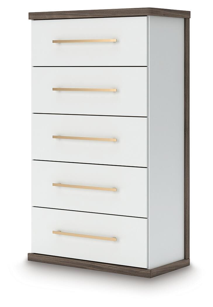 Kendanport King Upholstered Bed, Dresser, Mirror and Chest