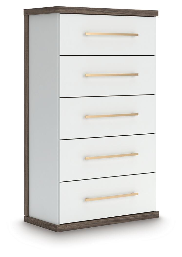 Kendanport King Upholstered Bed, Dresser, Mirror and Chest