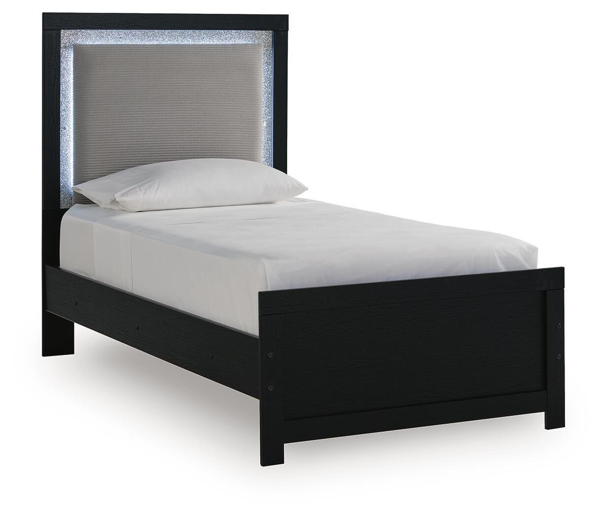 Maeling Twin Upholstered Panel Bed, Dresser and Mirror
