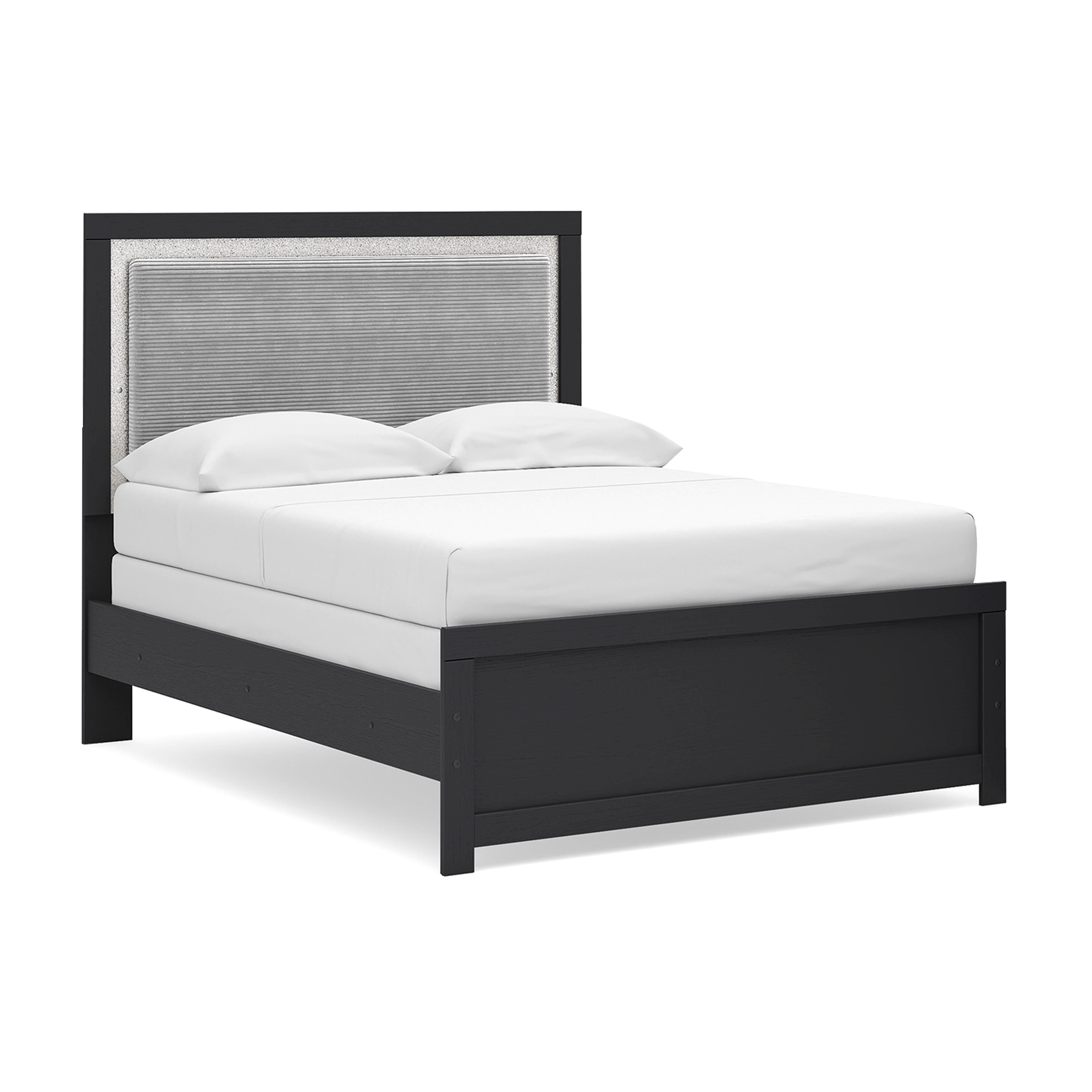 Maeling Full Upholstered Panel Bed, Dresser and Mirror