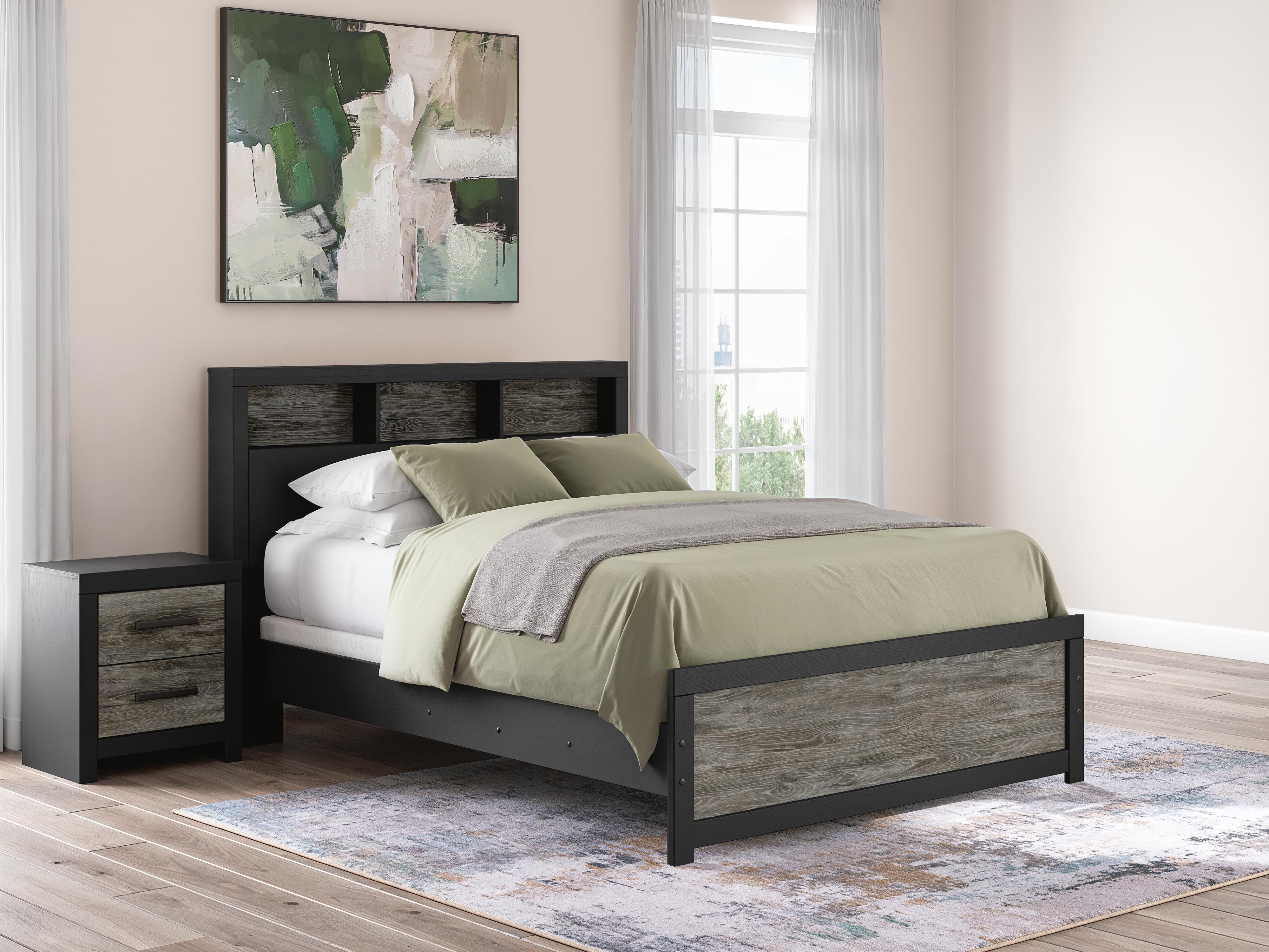 Broachmyn Queen Bookcase Panel Bed, Dresser, Mirror and Nightstand