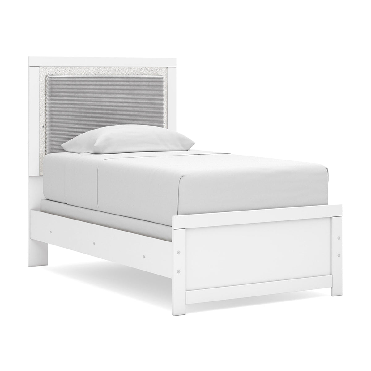 Maeling Twin Upholstered Panel Bed, Dresser and Mirror