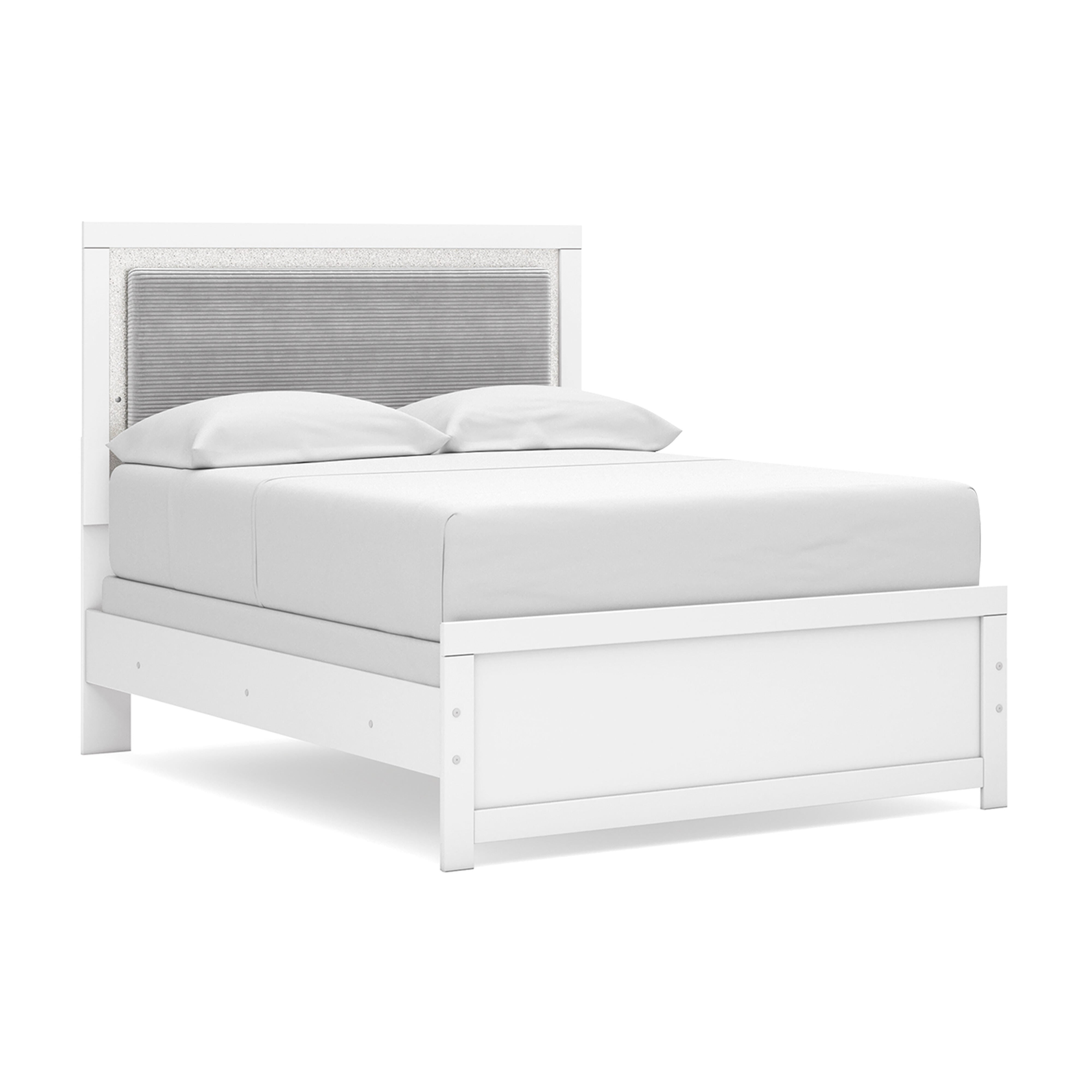 Maeling Full Upholstered Panel Bed, Dresser and Mirror