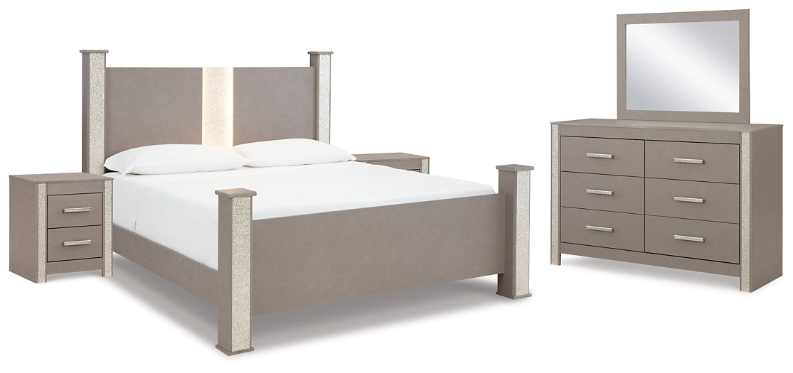 Surancha King Poster Bed, Dresser, Mirror and 2 Nightstands