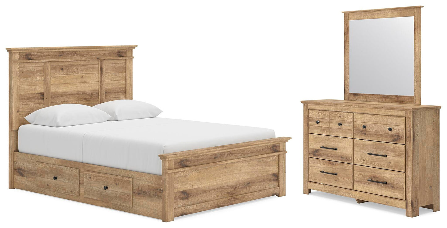 Makidern Queen Bed with 2 Underbed Units, Dresser and Mirror (B9)