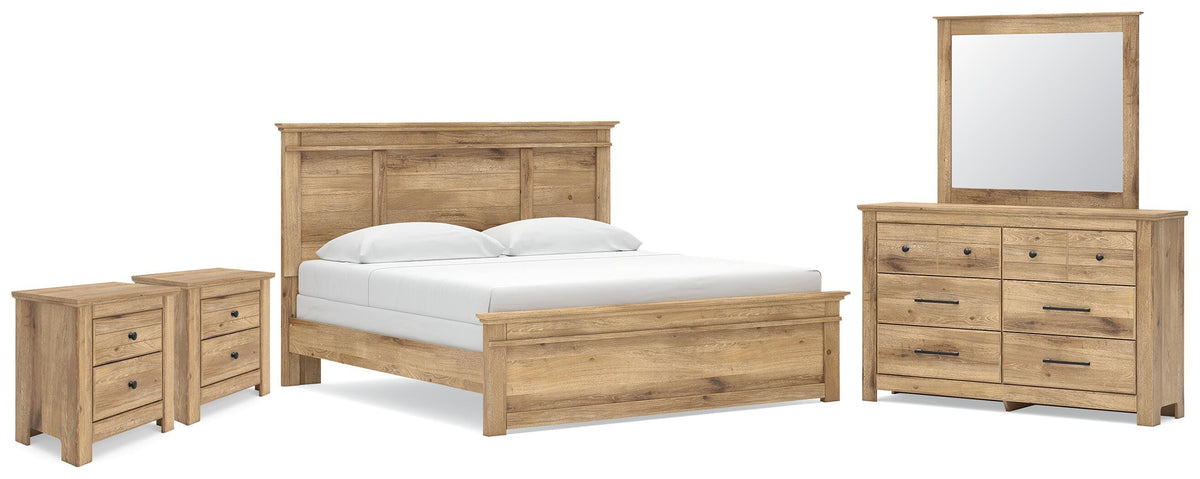 Makidern King Panel Bed, Dresser, Mirror and 2 Nightstands