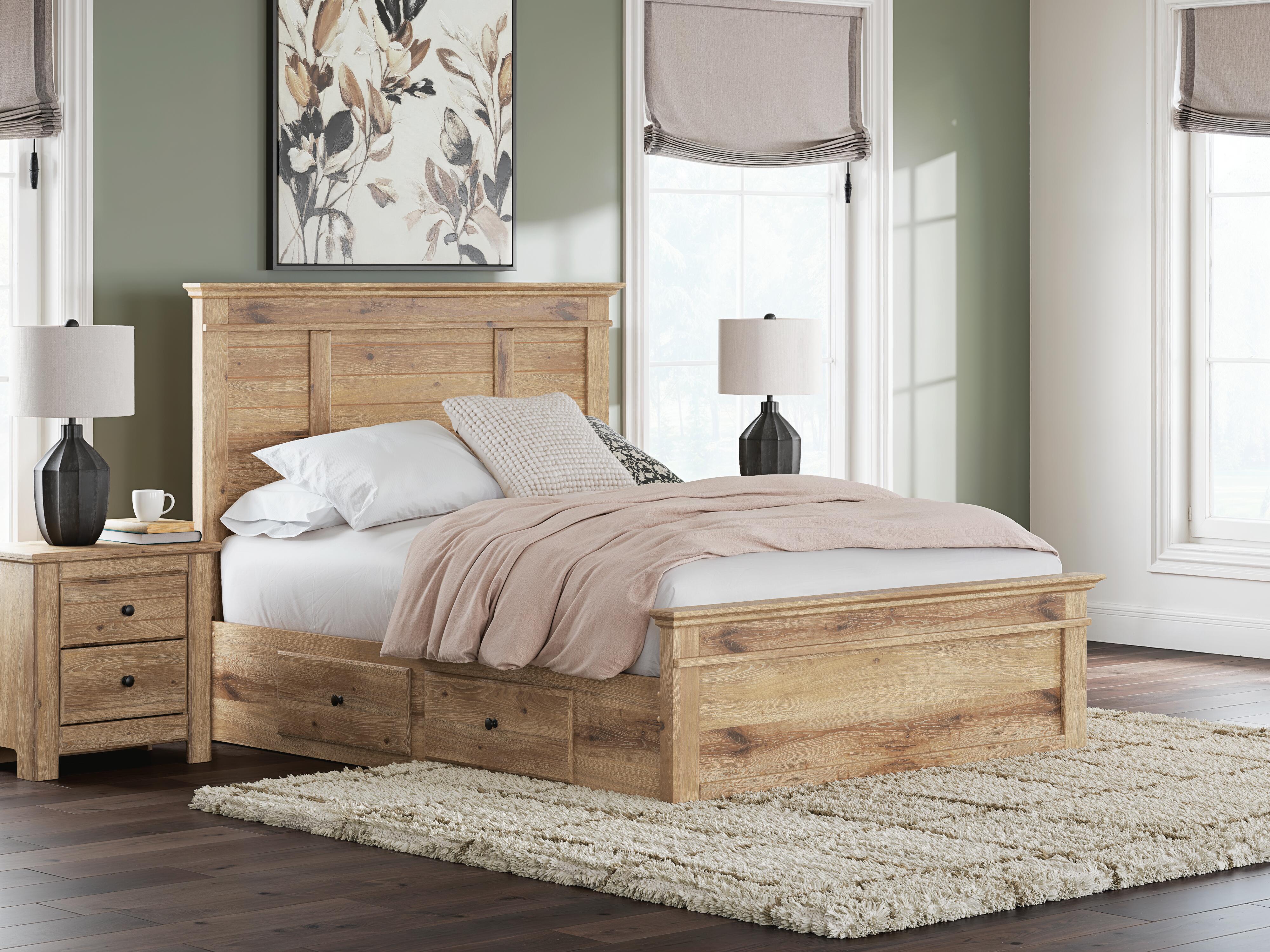 Makidern Queen Bed with 2 Underbed Units, Dresser and Mirror (B9)