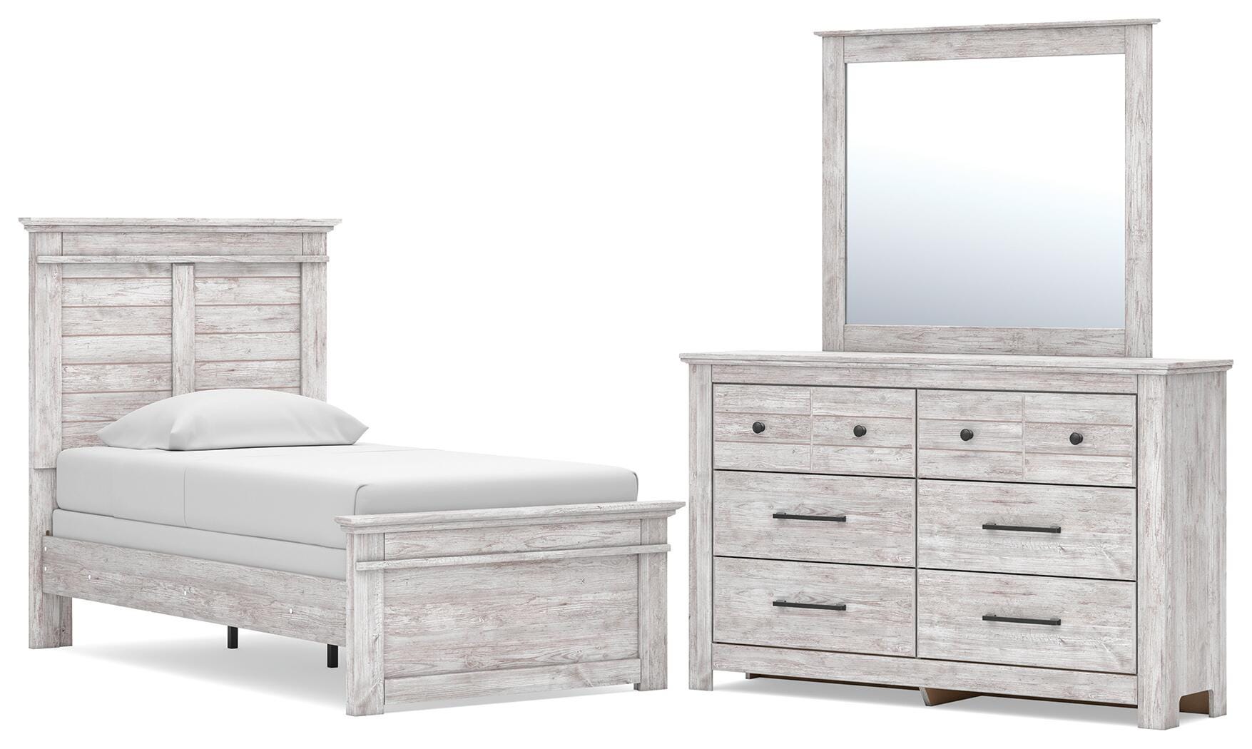 Makidern Twin Panel Bed, Dresser and Mirror