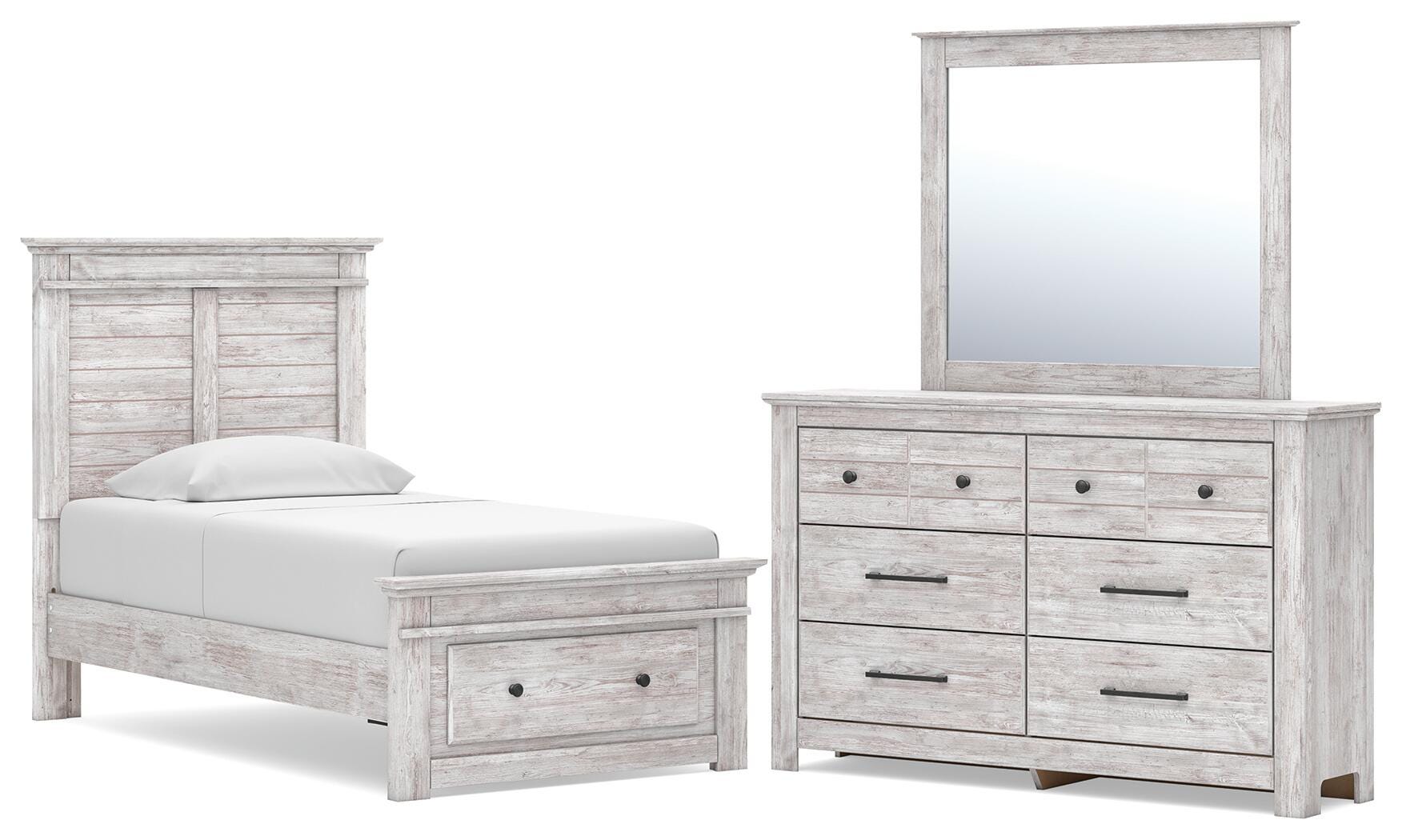Makidern Twin Panel Storage Bed, Dresser and Mirror