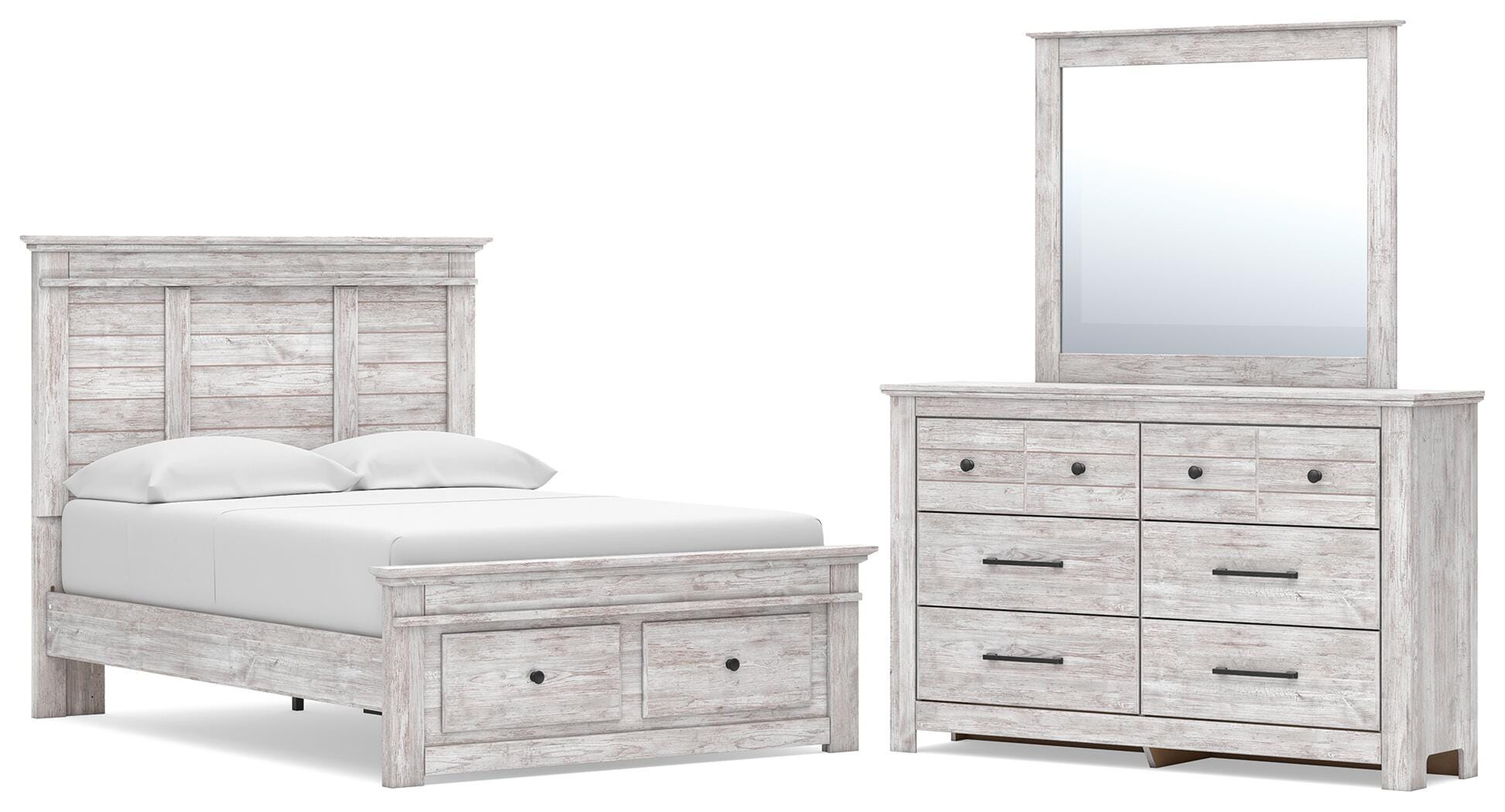 Makidern Full Panel Storage Bed, Dresser and Mirror