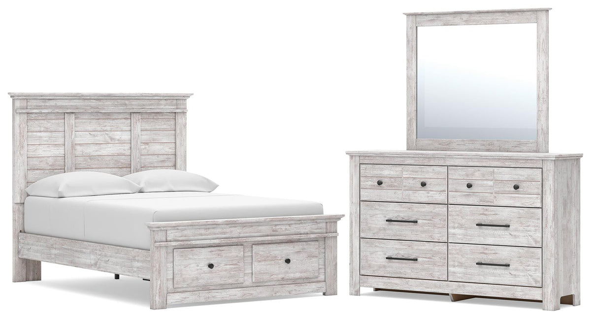 Makidern Full Panel Storage Bed, Dresser and Mirror