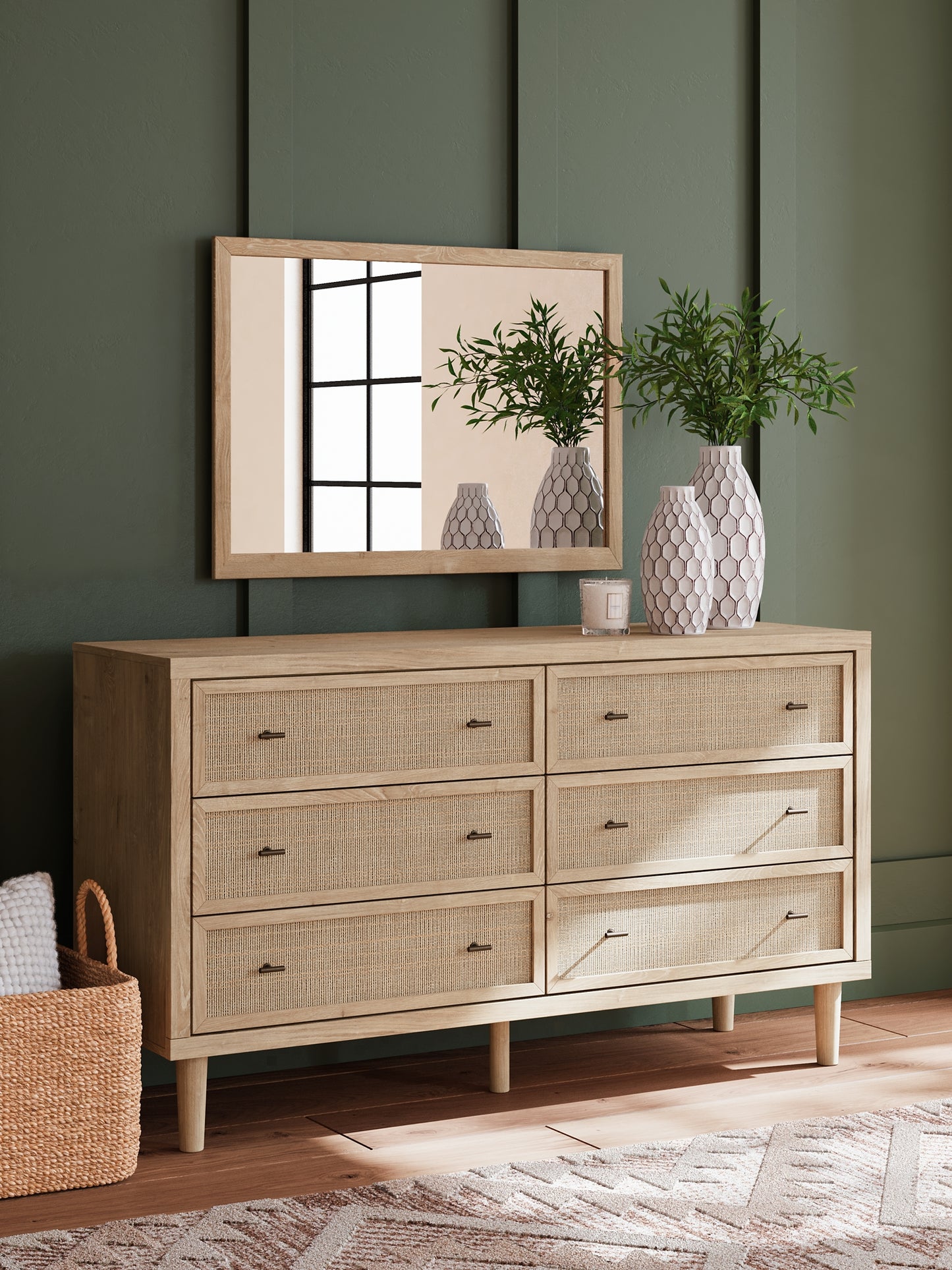 Cielden King Panel Bed, Dresser, Mirror and Nightstand