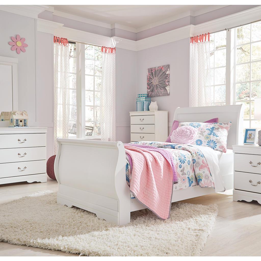 Anarasia Twin Sleigh Bed — First Bed in Bright White Signature Design by Ashley® Beds