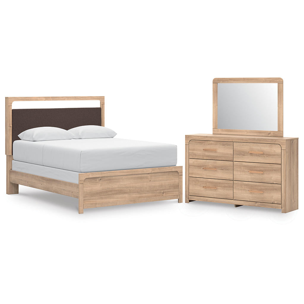 Kinlanni Queen Upholstered Panel Bed, Dresser and Mirror Ashley® Bedroom