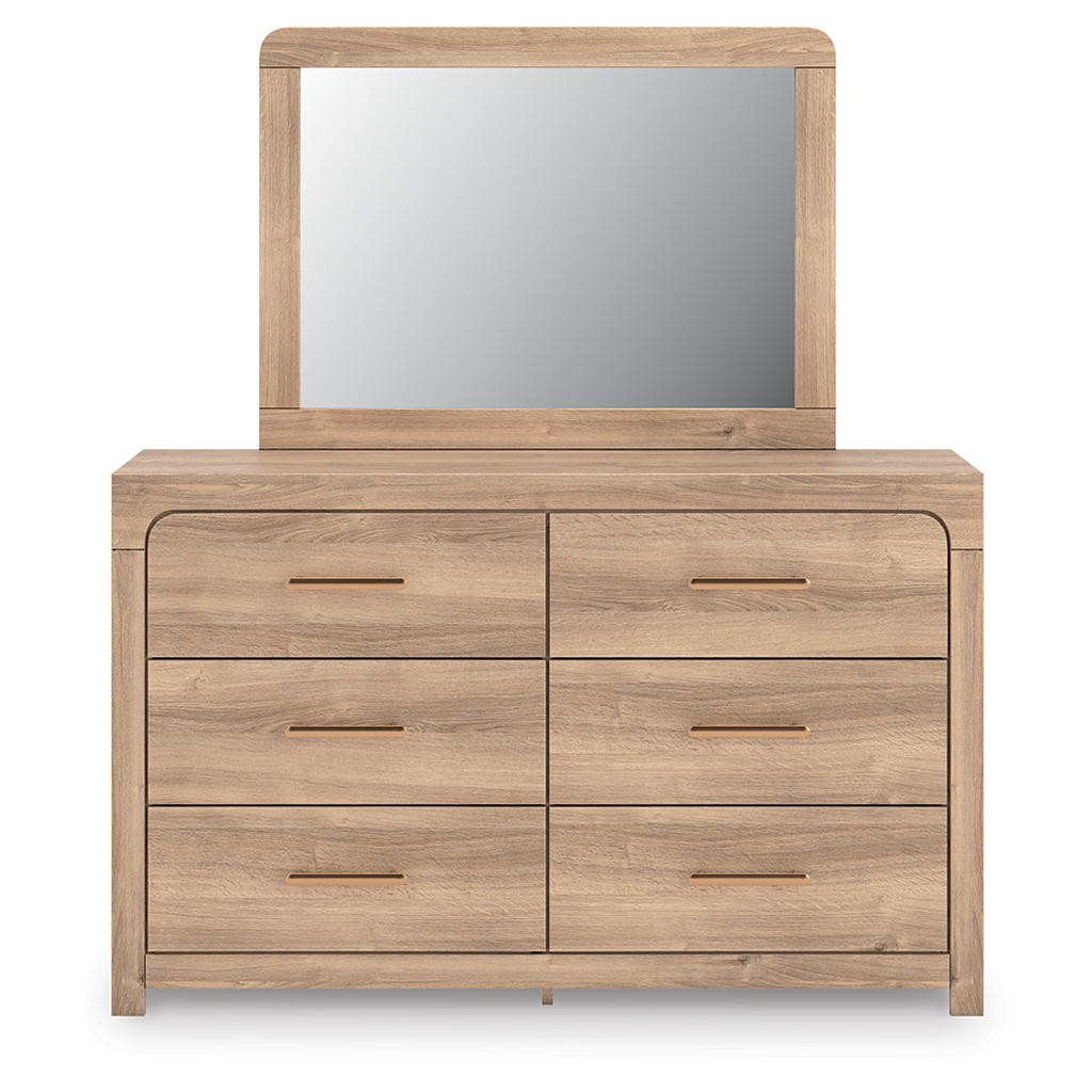 Kinlanni Queen Upholstered Panel Bed, Dresser and Mirror Ashley® Bedroom