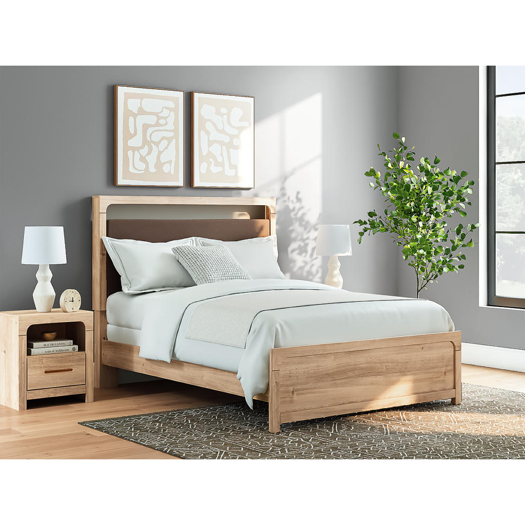 Kinlanni Queen Upholstered Panel Bed, Dresser and Mirror Ashley® Bedroom