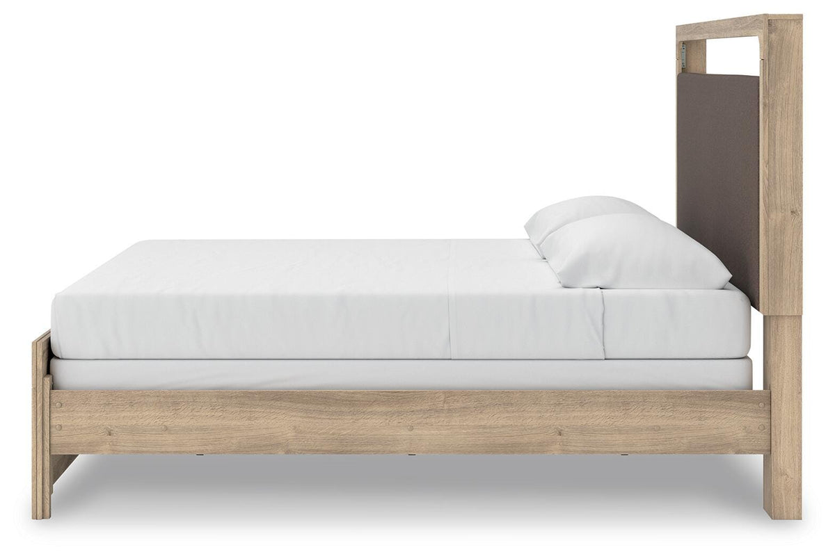Kinlanni King Upholstered Panel Bed, Dresser, Mirror and Nightstand