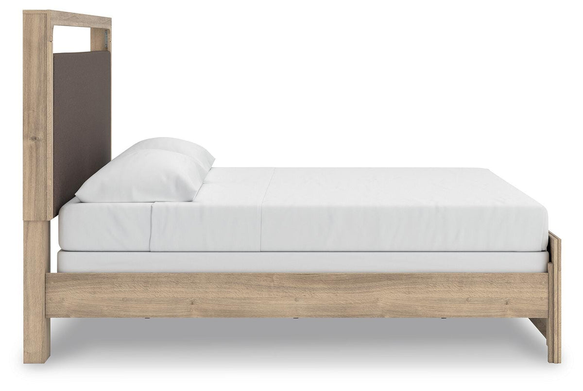 Kinlanni King Upholstered Panel Bed, Dresser, Mirror and Nightstand