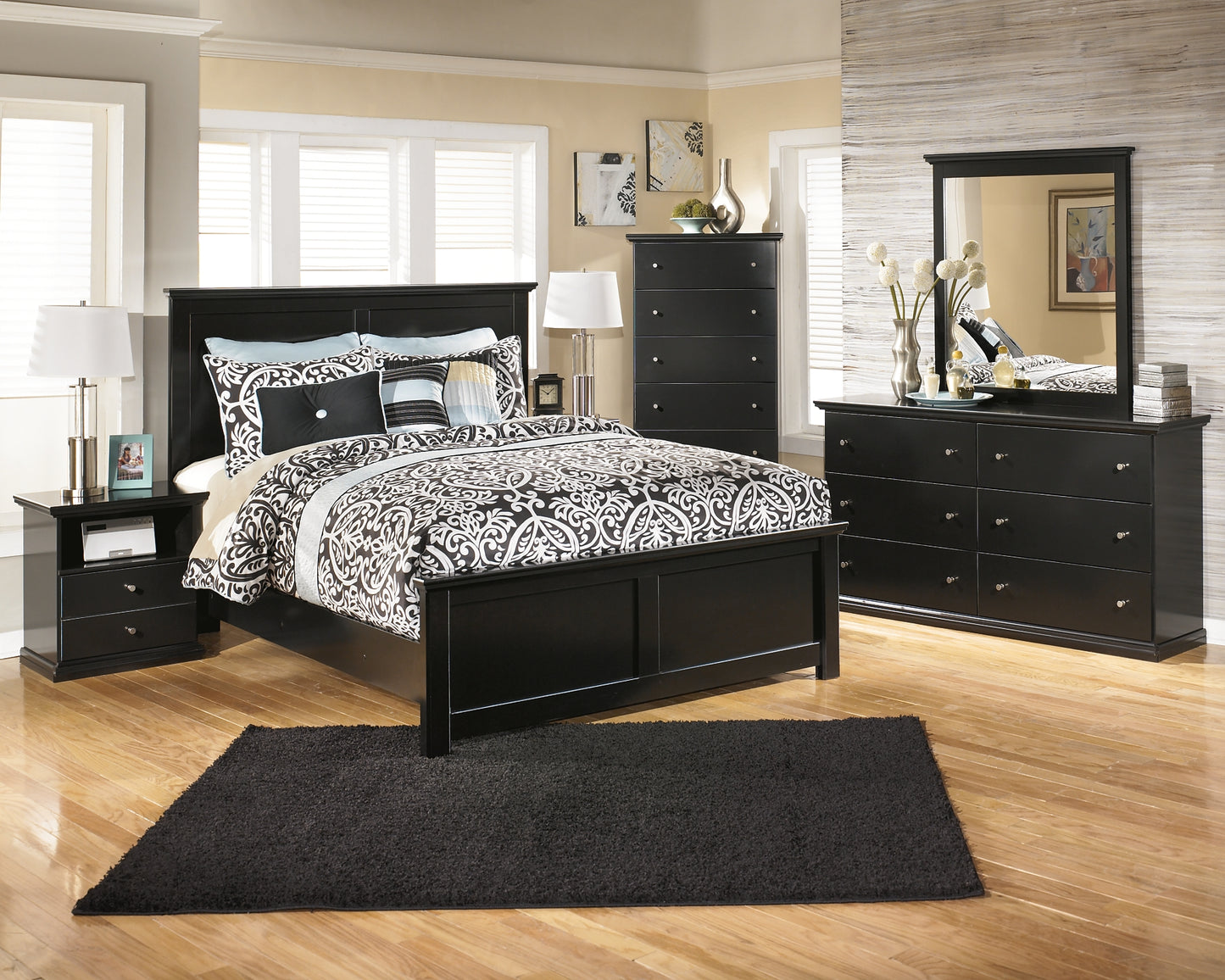 Maribel King Panel Bed, Dresser, Mirror and 2 Nightstands