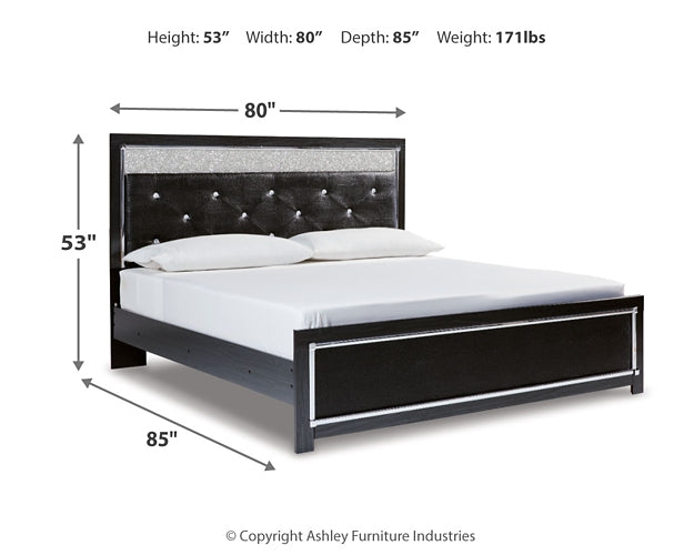 Kaydell King Upholstered Panel Bed, Dresser and Mirror