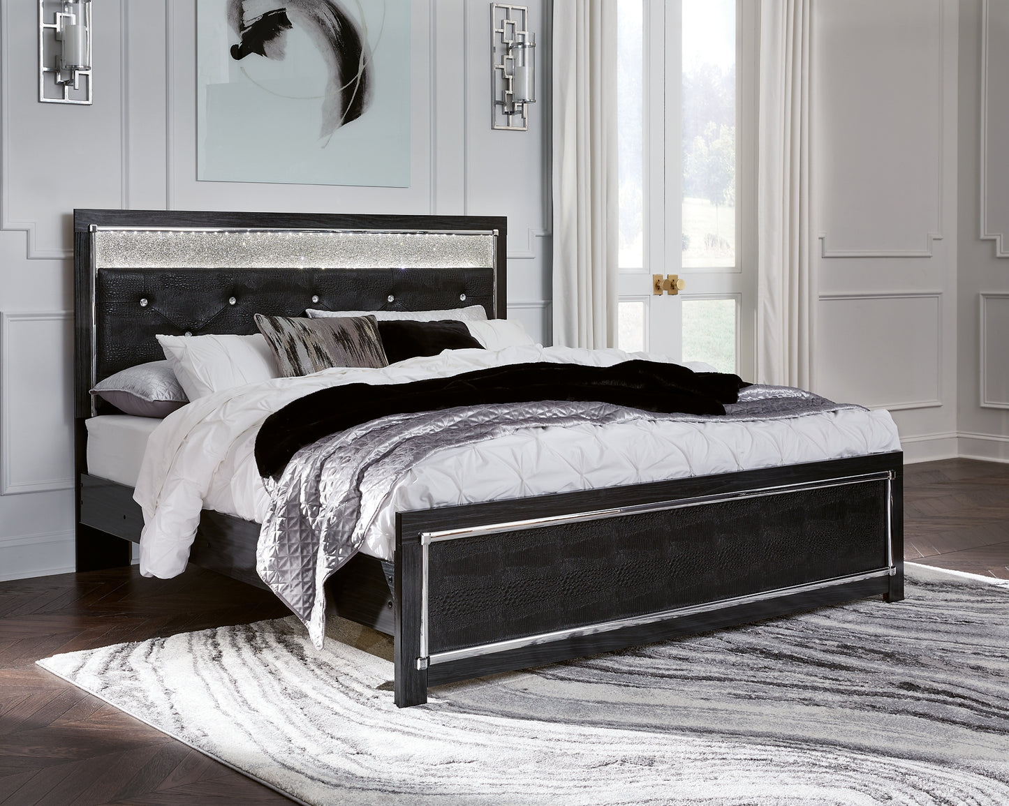 Kaydell King Upholstered Panel Bed, Dresser and Mirror