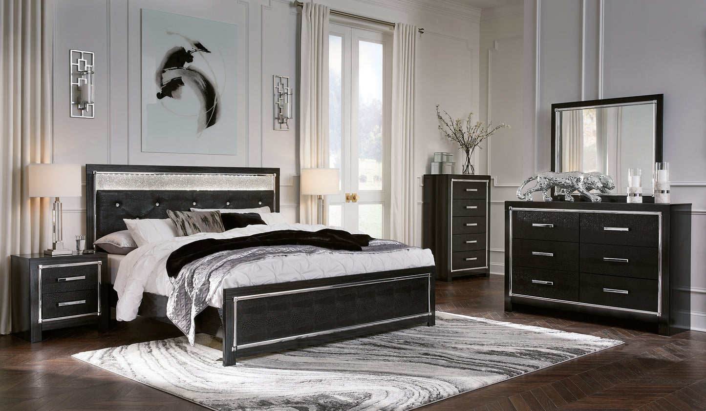 Kaydell King Upholstered Panel Bed , Dresser, Mirror, Chest and 2 Nightstands
