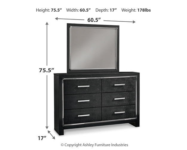 Kaydell Queen Upholstered Panel Headboard, Dresser and Mirror