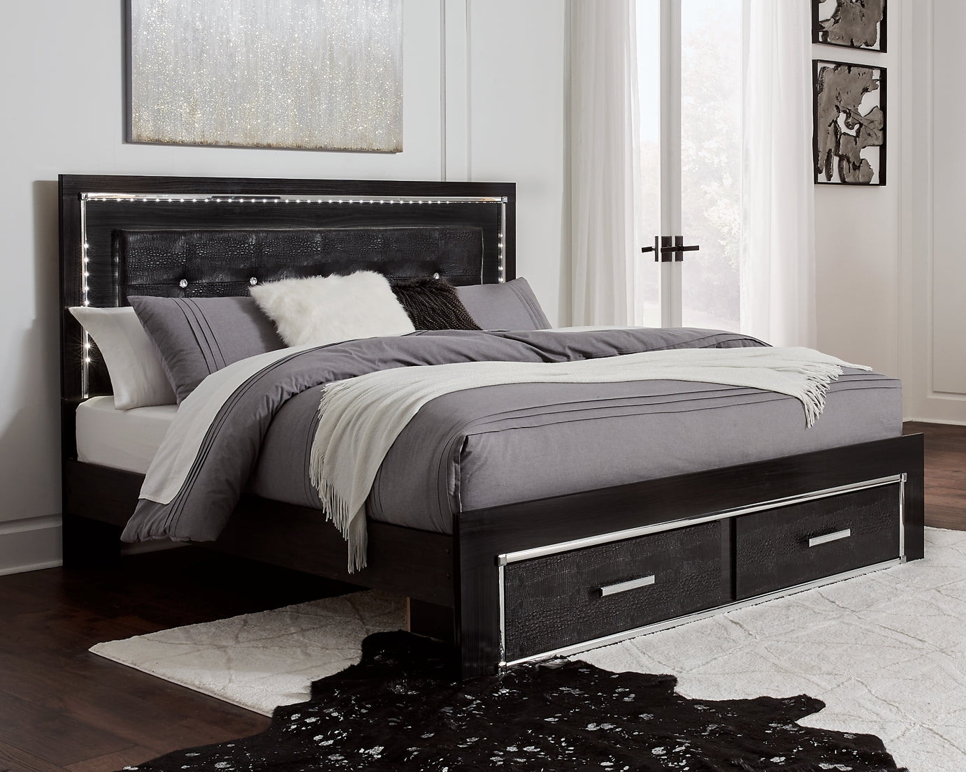 Kaydell King Panel Bed with Storage, Dresser and Mirror