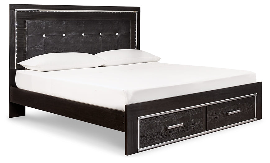 Kaydell King Panel Bed with Storage, Dresser and Mirror