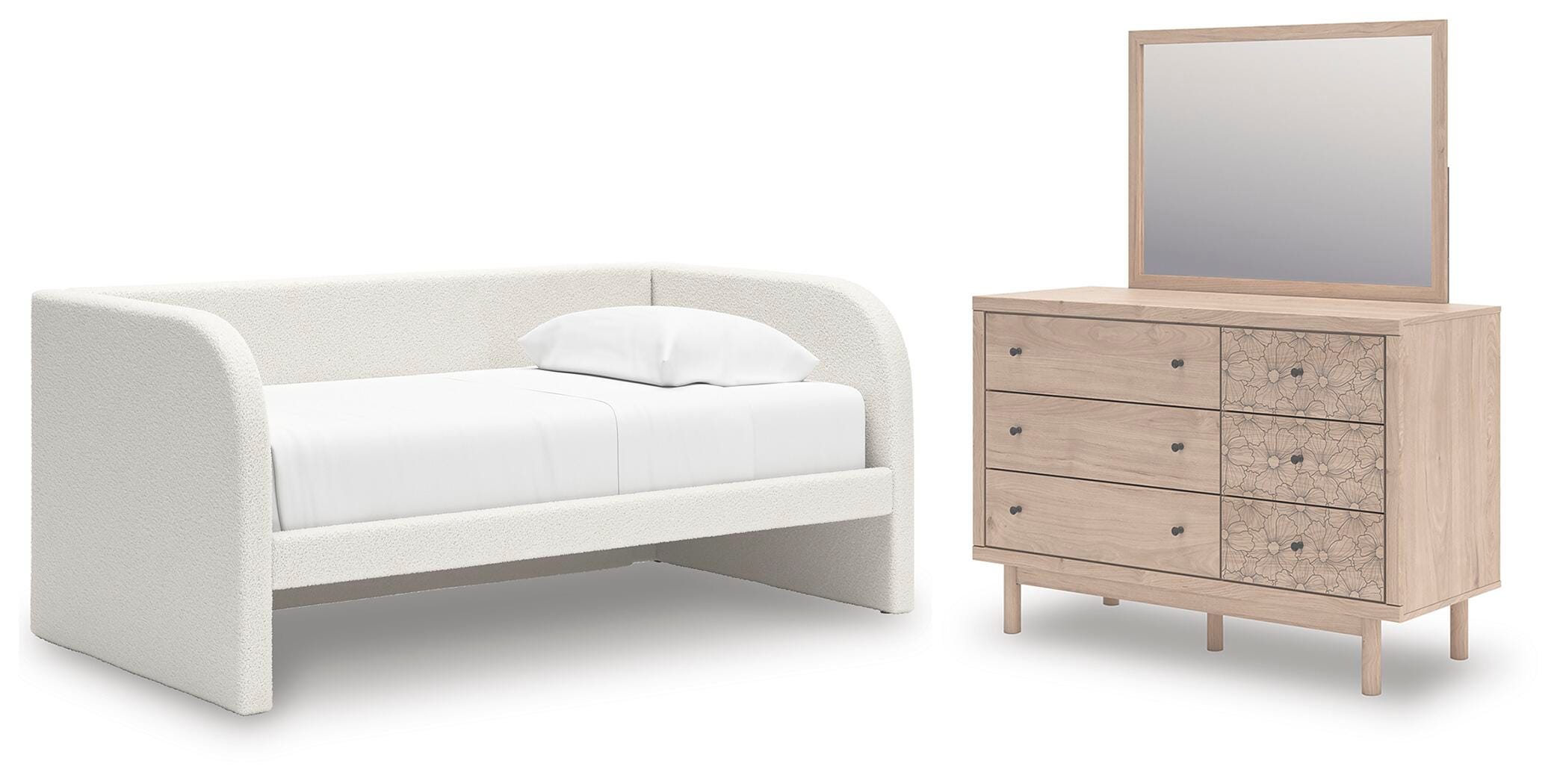 Arloster Twin Upholstered Day Bed, Dresser and Mirror — 3-Piece Signature Design by Ashley® Bedroom