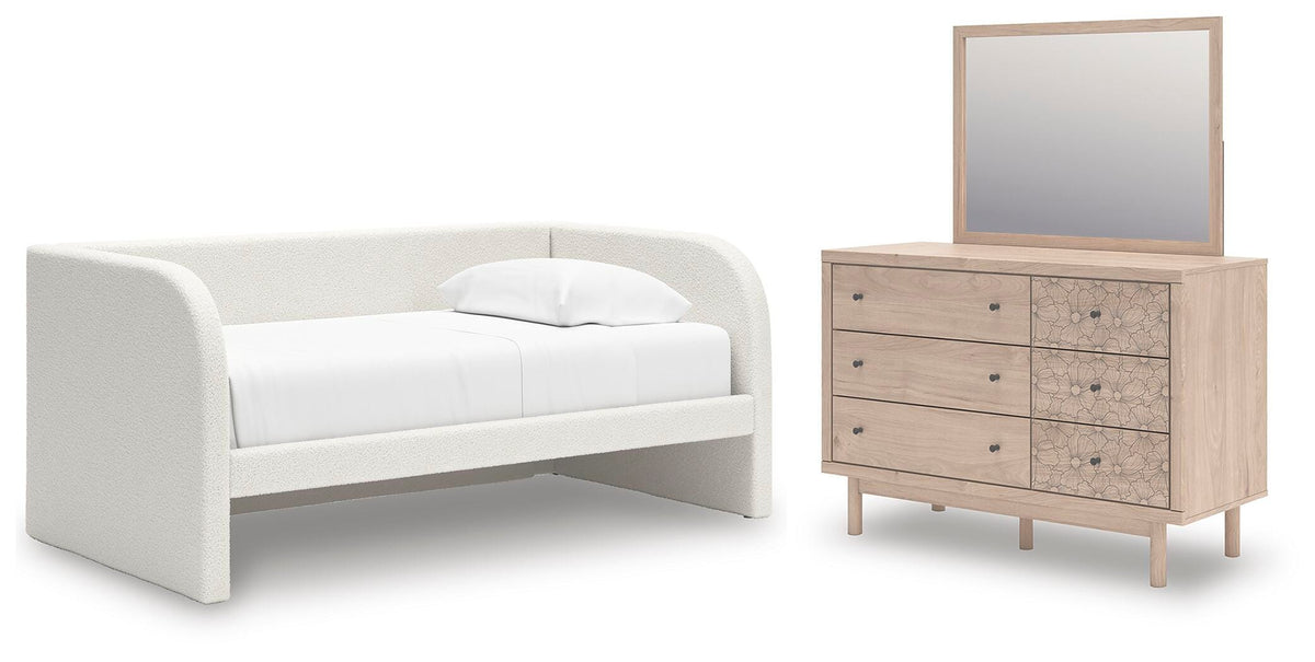 Arloster Twin Upholstered Day Bed, Dresser and Mirror — 3-Piece Signature Design by Ashley® Bedroom