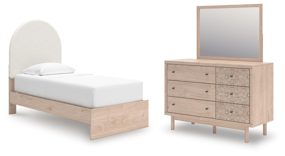 Arloster Twin Upholstered Panel Bed, Dresser and Mirror — 3-Piece Signature Design by Ashley® Bedroom