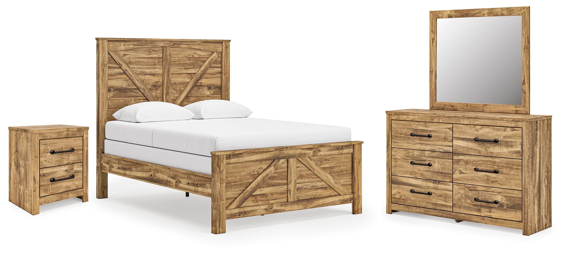 Maystonna Queen Crossbuck Panel Bed, Dresser, Mirror and Nightstand Signature Design by Ashley® Bedroom